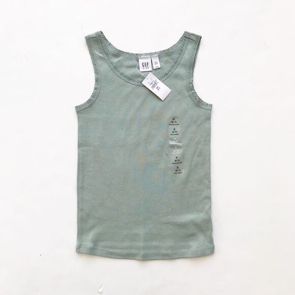 Gapkids NWT sage green lace hem tank  S(6-7Y) - Picture 1 of 3